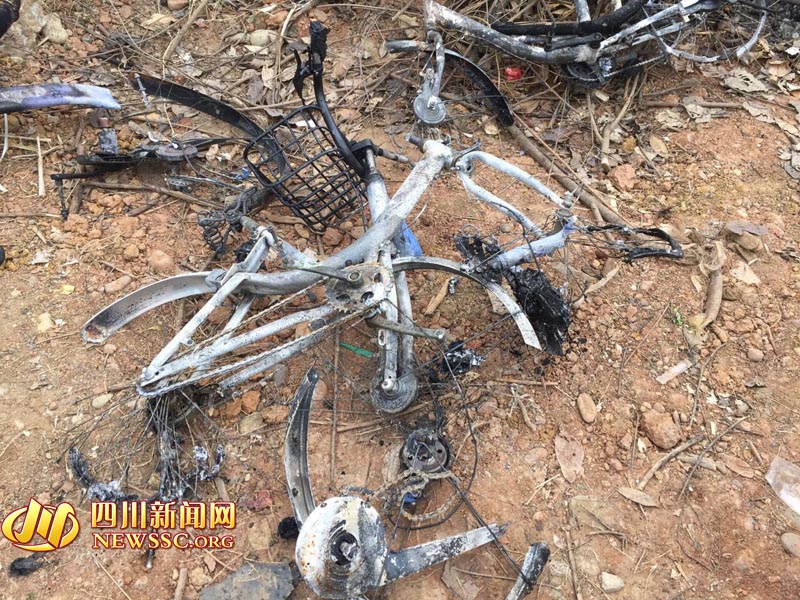 成都十余輛共享單車(chē)被燒成