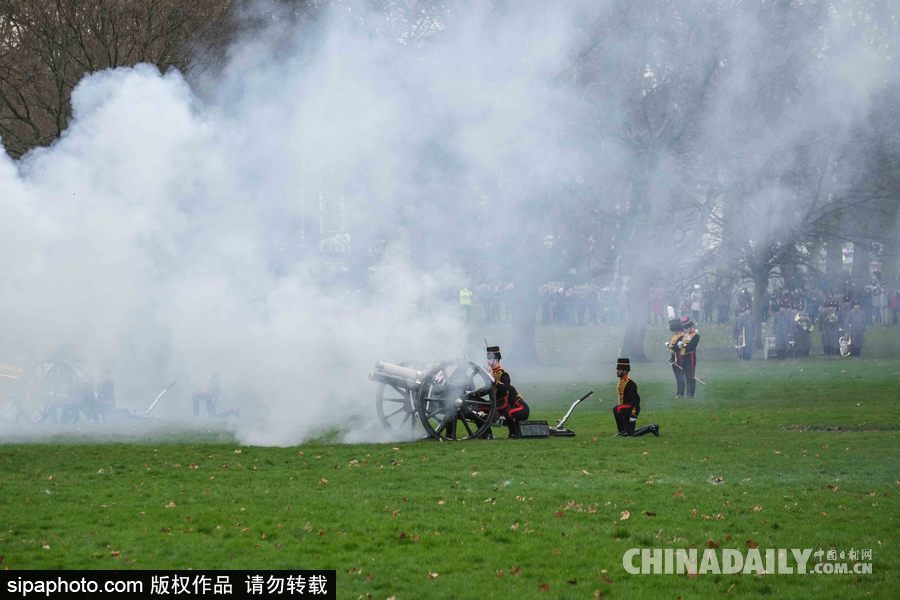 英女王登基66周年紀(jì)念 皇家騎兵炮兵團(tuán)發(fā)射41響禮炮慶祝